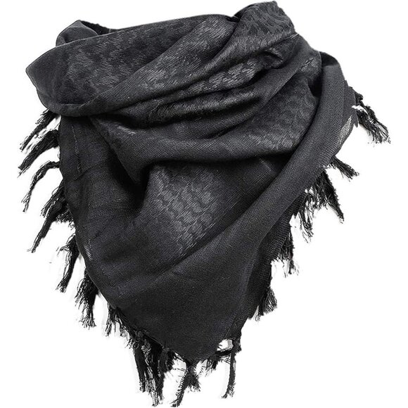 Men's Black Military Shemagh Tactical Desert 100% Cotton Keffiyeh Scarf Wrap - Picture 3 of 7